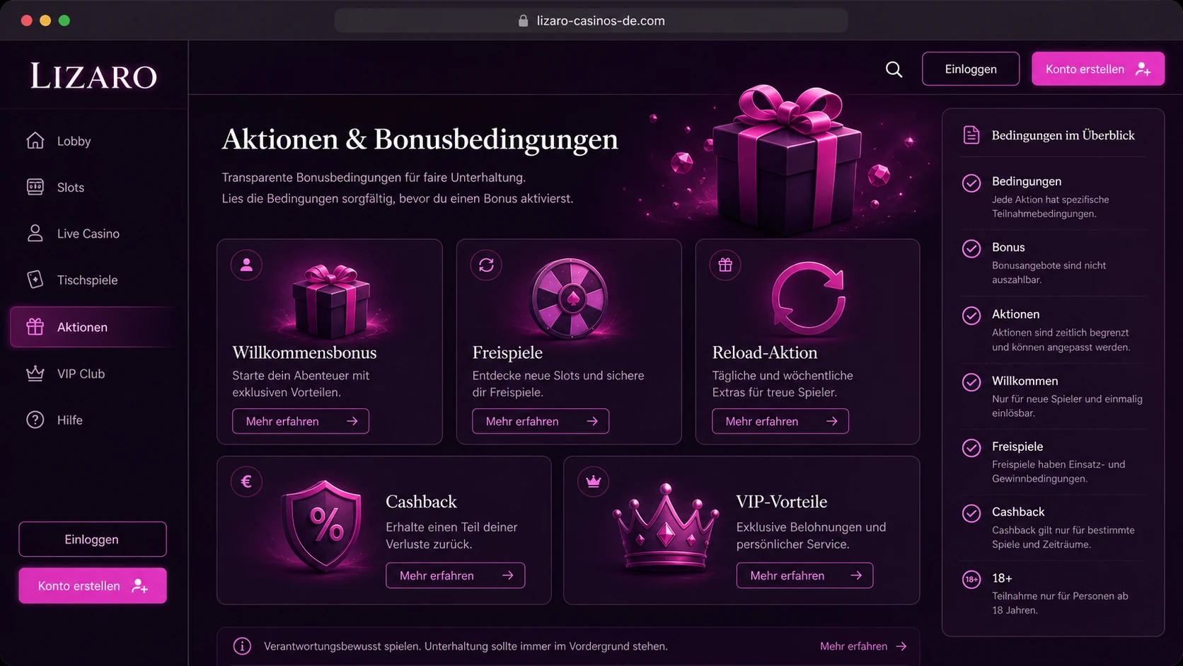 Lizaro Casino Bonus und Aktionen